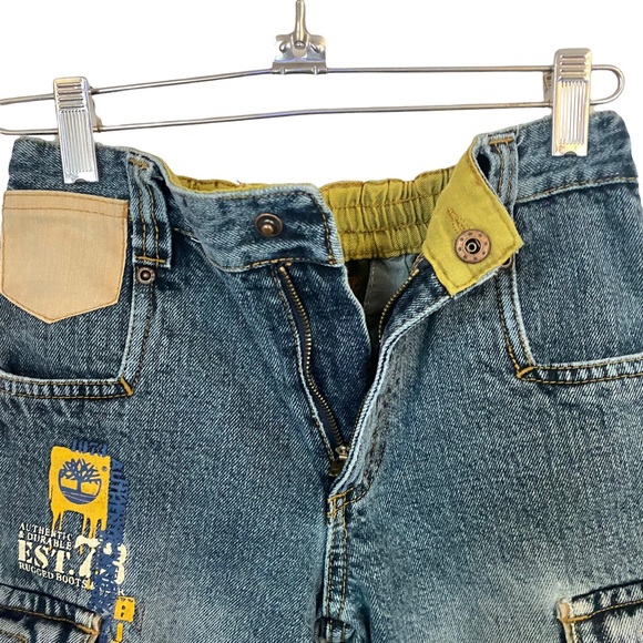 Timberland Boys Cargo Bermuda Denim Shorts Sz 5 100% Cotton Snap Button Closure - Picture 6 of 9